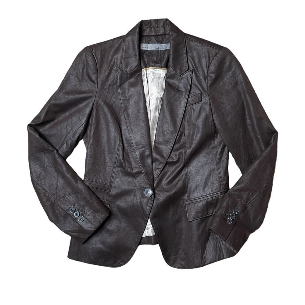 Zara Basic Vegan “Wet Leather” Suede Blazer Size S